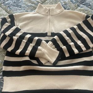 J Crew Striped Black and Cream Women's Sweater